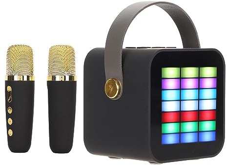 Fabater Mini Macchina per Karaoke per Bambini, Suono Cristallino BT 5.3 Maccina per Karaoke Led Effetti Luce Con 2 Microfoni per Feste per Laptop E Tablet