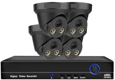 JOXLOVER Kit di videosorveglianza Telecamera Dome 4K Poe Kit di telecamere di Sicurezza IP Impermeabile for Esterni Set Visione Notturna a Colori Kit NVR 8CH per Esterni(None,10CH NVR 4pcs Camera)