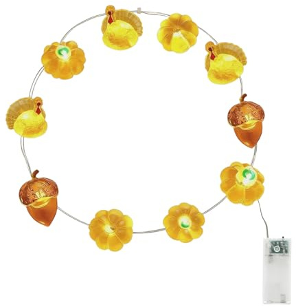Thalire Ghirlanda Luminosa Autunnale con Zucche, Pigne e Tacchini – 20 Luci LED Decorativi per Halloween e Ringraziamento, Protezione IP44 contro gli Schizzi, Timer 6 Ore, Alimentazione a Batteria