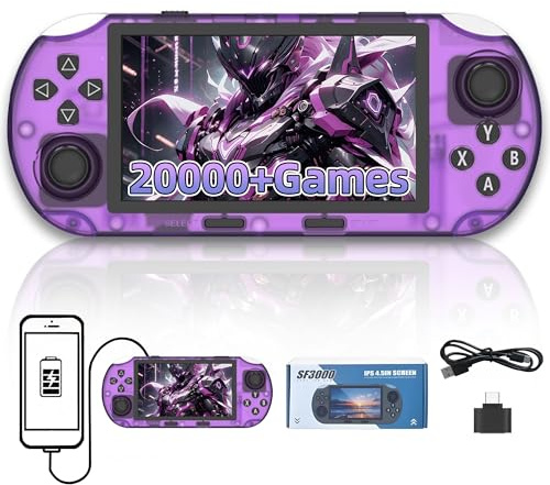 SF3000 Retro Handheld Game Console,20000+ Games,14+ Emulators,4.5-Inch IPS HD Screen Retro Gaming Console,Dual Core Processor,Emergency Charging For mobile Phones,Can connect to TV,3000mAh (Purple)
