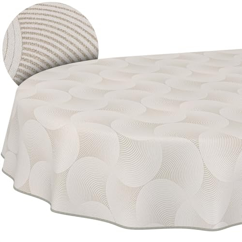 ANRO Tischdecke abwaschbar Curva Grau mit Saum oval 180x140 cm Tischwäsche | mit Saum eingefasst – Gartentischdecke wetterfest – schmutz- & wasserabweisend, pflegeleicht – waschbar bei 30 °C