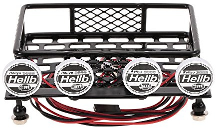 Roof Rack Luggage Carrier with Light Bar for 1 10 RC Crawler Axial SCX10 D90 110 Traxxas TRX-4 Tamiya Car Parts Aluminum Alloy Durable Easy Installation CH3 Control Flash Mode Receiver Power Supply