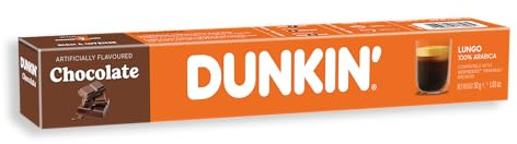 DUNKIN’ DONUTS COFFEE Chocolat – 120 Capsules de Café | Compatibles avec Machines Nespresso Original Line | 100% Arabica | Torréfaction Douce aux Notes de Chocolat | Crémeux, Aromatique & Gourmand