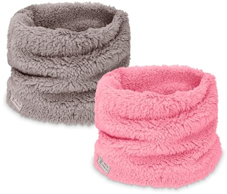 GDDDYWWJ 2 Pcs Childrens Snood Kids, Fleece Neck Warmer Thermal Windproof Fleece Snood Kids for Toddler Boys Girls Outdoor Skiing Hiking (Pink + Gray)