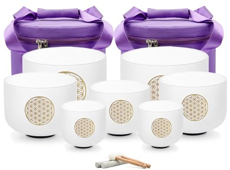 Hye-eun Kristall klangschale Set 432HZ Perfekte Pitch 7-12zoll lumen des Lebens Quarz Singing Crystal Bowls Klangschalen Set 7 chakren Kristall für Klangheilung Entspannung Stressabbau