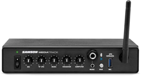 Samson MediaTrack 4 Channel Mixer and USB Audio Interface with Bluetooth, Voiceover-Ducking, XLR/Line Inputs and Stereo/Mono Output for Studio, Streaming and Installations