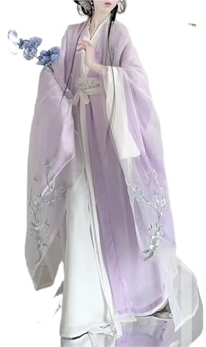 Traditionell kinesisk Hanfu-klänning for kvinnor Elegant lila Wei-Jin-stil Flytande bred ärm broderad komplett set for festival cosplayfotografering(Purple 3pcs set,S)