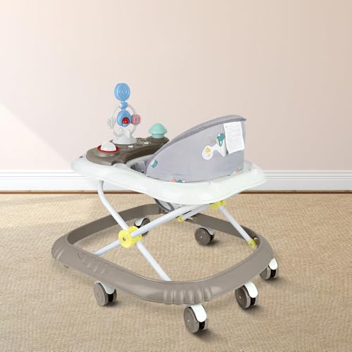 Andador plegable para bebé con bandeja de juegos interactiva con sonidos,Andador para bebé con bandeja de actividades musicales extraíble, de 6 a 18 meses, hasta 20 kg, 67 x 72 x 92 cm - Caqui (B)