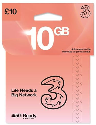THREE 4G/5G SIM Card UK & ROAM FREE in over 70 destinations - PREPAID PAYG £10 Bundle - 20GB + (20GB FREE DATA) Unltd Texts & Mins - ROAMING ALLOWANCE 6GB