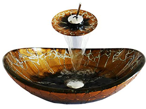 HomeLava - Set lavandino da bagno in vetro temperato con rubinetto a cascata