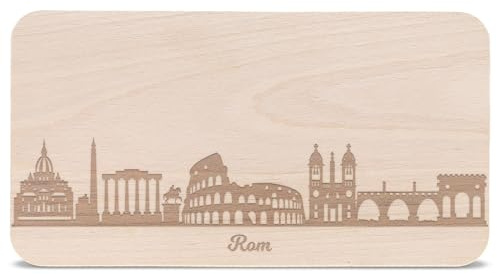 GRAVURZEILE Frühstücksbrettchen mit Gravur - Skyline Rom - Holz Schneidebrett Vesperbrett Brotzeitbrett - Geschenk für Stadtverliebte - Ideal auch als Souvenir