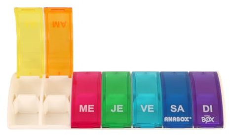 Anabox - Pilulier Semainier Box7 Multicolore - Organisateur de Médicaments 7 Jours avec Séparateur - Boîte à Pilules Double Compartiment - Compact et Lavable - Fabriqué en Allemagne