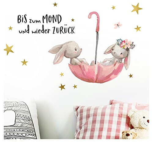 Little Deco 2 Hasen im Regenschirm Spruch Bis zum Mond DL213-1