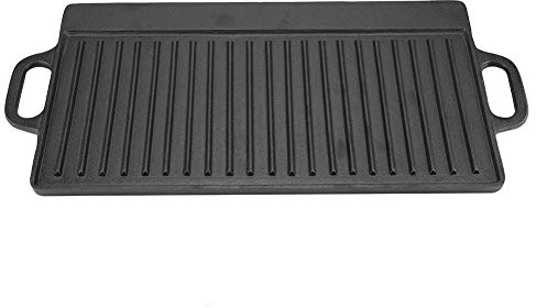GOTOTOP Piastra Padella in Ghisa Cast Iron Pan, Piastra in Ghisa per Barbecue Rettangolare con Manici, 50.5 * 23.5 * 1.4cm, nero