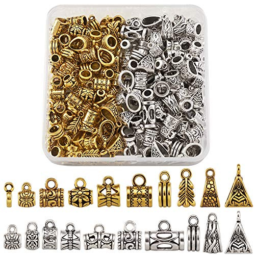Mega Pet 200pcs Antique Silver Golden Tube Bail Beads Hanging Adapters Tibetan Style Triangle Spacer Bead Danlge Hanger Link Fit European Charm Bracelet Pendant