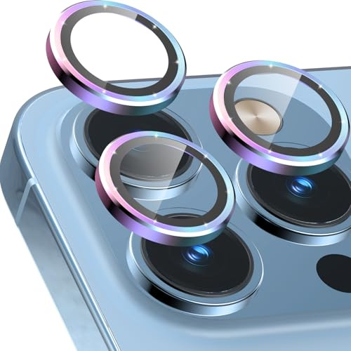 CloudValley Camera Lens Protector Compatible with iPhone 13 Pro and 13 Pro Max, Tempered Glass Film, Aluminum Alloy Lens Protective Cover, Colorful