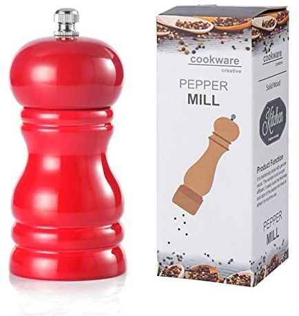 YDZK Pepper Grinder Adjustable Wooden Manual Mill Ceramic Grinding Core for Spices Dried Herbs Salt Cumin Chili Peppercorns Home Kitchen (Red)