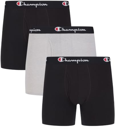 Champion Mens Underwear Briefs, Every Day Comfort Stretch Cotton Moisture-wicking Multi-pack Boxer, Black/Black/Oxford Grey Heather - 3 Pack, Medium US