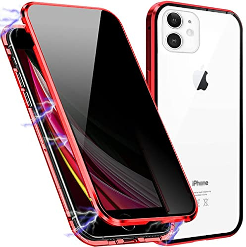 MIMGOAL Hülle für iPhone 11 Anti Spy Magnetisch Rot | Sichtschutz Bis 35 Grad, Gehärtetes Glas Vorne Und Hinten, Magnetischer Metallrahmen, Integrierter Kameraschutz