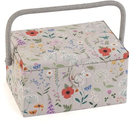 Hobby Gift Medium Sewing Box Craft Storage Box with Handle Internal Accessories Tray Pin Cushion and Pocket for Sewing Knitting and Hobby Supplies