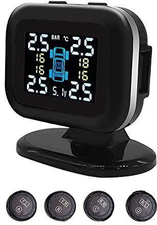 GoolRC Sistema di monitoraggio della Pressione dei Pneumatici TPMS per Auto Rilevatore di monitoraggio della Pressione dei Pneumatici Mini USB con 4 sensori Esterni Funzione di Allarme Porta USB