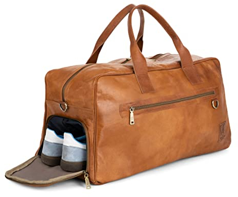 Berliner Bags Vintage Weekender Austin XL mit Schuhfach aus Leder, Reisetasche für Damen und Herren - Braun