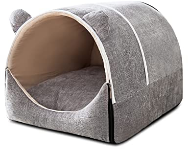 Galatée Katzenbett, Herausnehmbares Und Waschbares Haustierhöhlenbett, Weiches, Rutschfestes, Warmes Katzenzelt, Tragbares Katzen-Iglu-Bett Mit Abnehmbarem Kissen(M, Grau)