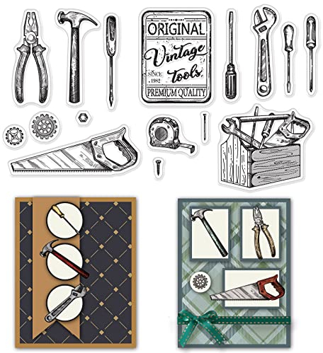 craspire Silikon Klare Stempel Vintage Werkzeugkasten Muster Klare Stempel Für Kartenherstellung Dekoration DIY Scrapbooking Prägung Album Dekor Vatertag Basteln