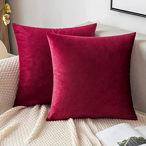EMEMA Kissenbezug 45x45 Samt Dekokissen Weihnachten Wein-Rot Sofakissen | Kissenhülle Dekorative Pillow Case Home Decoration Lendenkissen Wurfkissenbezug Sofa Wohnzimmer Schlafzimmer 2er Set