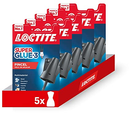 Pack de 5 unidades Loctite Pegamento Multimaterial Adhesivo con Pincel Super Glue 3 con Aplicación de Pincel. Pegamento de Cianocrilato de precisión con aplicador de pincel