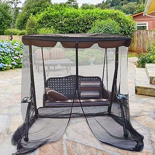 RVUEM Moskitonetz FüR Terrassen Schaukel, Garten Schaukelbank Insektenschutz Abdeckung, Mit ReißVerschlussöFfnung Und Wasserdichtem Dachzelt, FüR Schaukelstuhl HäNgematte,Schwarz,125×205×205cm