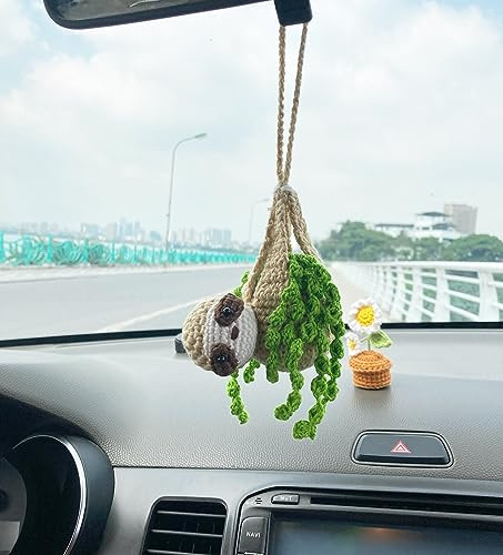 MADE BY BUNNY CCBEEM01.1 Gehäkeltes Faultier-Auto-Rückspiegel-Halter, niedliches hängendes Ornament, EIN Geschenk für Liebhaber, schöne Tasche, Auto-Innendekoration, CCBEEM01.1