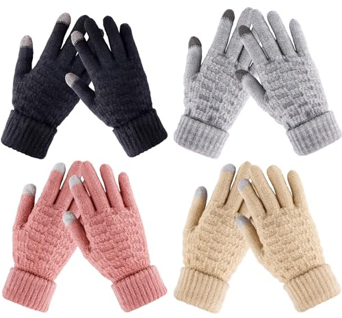 yafeite Winter Gloves for Women - 4 Pairs Touchscreen Gloves for Women Cold Weather, Fashion Knit Mittens Warm Winter Gloves