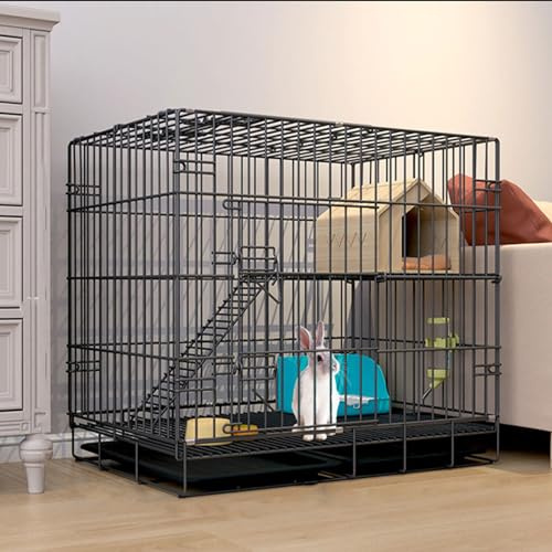 beaka 2-stöckiger Kaninchenkäfig für den Innenbereich, zusammenklappbar, Metall, Hasenkiste mit herausziehbarer Ablage, Meerschweinchenkäfig, Kleintierhaus für Frettchen, Chinchilla, Igel (Farbe: