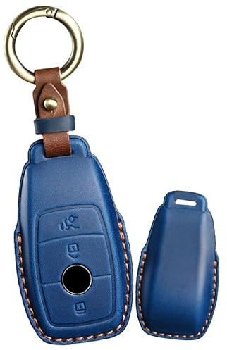 ontto Étui de clé de Voiture en Cuir - Convient pour Mercedes Benz E C S GLC Classe E200 E400 E63 W213 S550 S560 C260 A200 AMG - Étui Porte-clés - 3 Boutons - Bleu