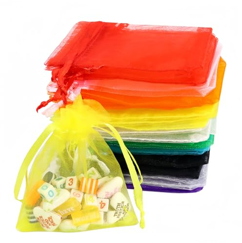 Soodyoow 100 Piezas Bolsas Organza, 7 * 9cm Multicolor Bolsitas de Tela, Bolsas Regalo Pequeñas, Bolsita de Tul con Cordón para Joyas, Boda Favores y Dulces