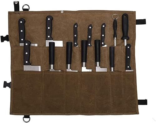 XITVVyg Knife Roll Bag,14 Slots Chef Knife Bag,Heavy Duty Knife Bags for Chefs,Waxed Canvas Chef Knife Roll Bag, Knife Carrying Case for Home Kitchen Traveling