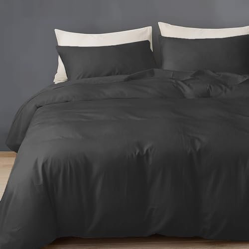 GREATOYAR Juego de Nórdica,Juego de Funda de Edredón, Set de 4 Piezas, 1 Funda Nórdica, 1 Sábana Bajera Ajustable, 2 Fundas de Almohada, Poliéster, Transpirable, Cama 135cm, Negro