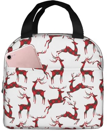 Loncheras aisladas para hombres y mujeres, para el trabajo, con patrón a cuadros, color rojo, bolsa térmica suave aislada para viajes, a prueba de agua, lonchera pequeña para adultos, para hombres y