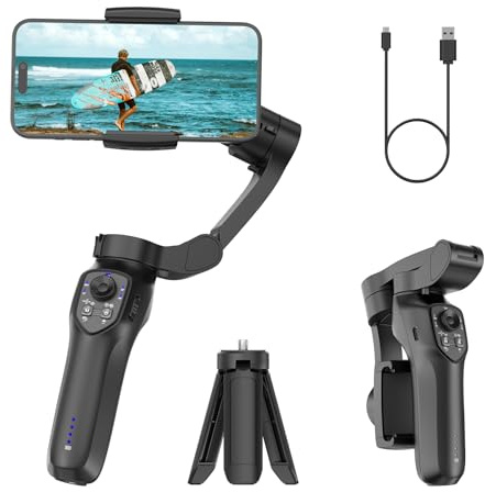 COMITOK L7C Pro, 3-Axis Gimbal Stabilizer for Smartphone, Face/Object Tracking, Foldable iPhone Gimbal, Black, USB Connector, Compatible with Smartphones Up to 0.62 lbs & 7 Inches