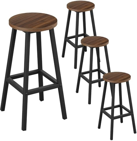 Klihome Barhocker 4er Set, Barstühle mit Metallgestell, Bar Hocker rund, Küchenstühle mit Fußstütze, Tresenhocker 150 kg belastbar, für Bar Kücheninsel Esszimmer, Dunkle Eiche, K0009BH-4