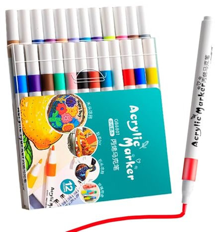 Yugugomo Farben Acrylfarbenstifte - Marker Wasserfeste Stifte Set, Acrylstifte Für Steine Wasserfest Steine Zum Bemalen, Schnelltrocknender Wasserfester Farbstift Für Stein, Kalligraphie, Leinwand