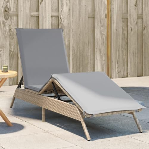 Rantry Sonnenliege mit beigefarbenen Kissen aus Polyrattan, Sonnenliegen, Schlafsofa Möbel, Pool-Liege, Gartenliege Modell 4002704