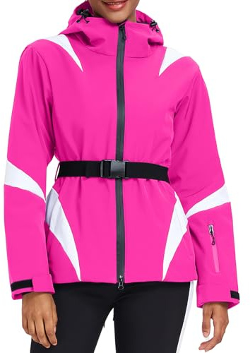 HOTIAN Damen Winterjacke Skijacke Wasserdicht Winddicht Warm Snowboardjacke mit Kapuze Atmungsaktiv Schneejacke Outdoor Kapuzen Windbreaker mit Hüftgürtel