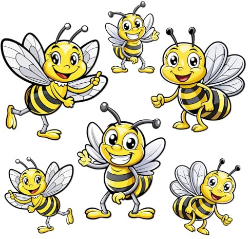iSecur 6er Set Bienen Aufkleber 8-13 cm gelb schwarz Auto - kfz802 | Honigbiene Bienchen Lustig, Bienen Wespen Hummeln als Sticker für Auto E-Bike Helm Camper Wohnmobil, UV-wetterfest, gelb