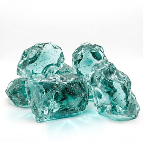 V-PREMIUM SOLUTION Gabion en verre turquoise 20 kg (8-12 cm) – Grands morceaux de verre pour gabions, décoration de jardin et pierres d'aquarium – Résistant aux intempéries, au gel et recyclé