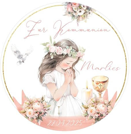 Tortenaufleger Muffintopper Mädchen personalisiert mit Text | Kommunion | Konfirmation | Firmung | Jugendweihe - Fondant, Oblate oder Dekorpapier Plus