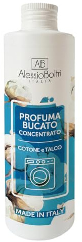 AlessioBoltri Profuma Bucato Concentrato 400 ml per Lavatrice, Cotone e Talco, Deo Bucato con Fragranza Intensa e Duratura, Made in Italy