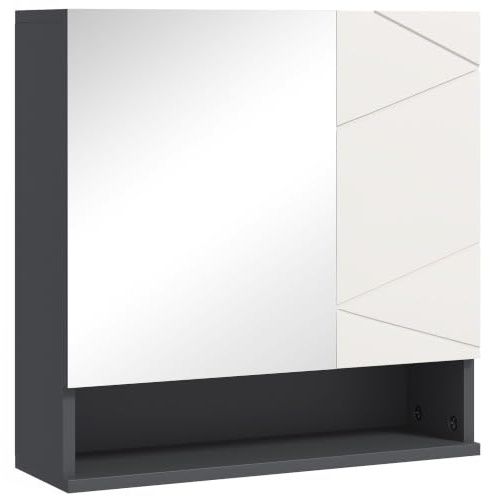 kleankin Spiegelschrank Bad Hängeschrank mit Spiegel 55x17x55cm Grau | Badezimmerschrank mit Spiegel, Verstellbar Ablage, Offenes Fach, Anti-Beschlag-Funktion, Wandschrank