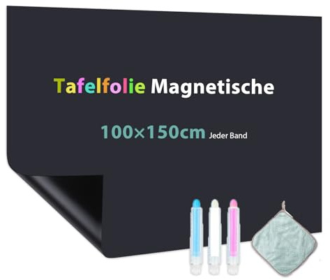 Warasee Magnétique Film Tableau Noir 150 x 100cm, Tableau Craie Mural Autoadhésif, Magnétique Pour Surfaces Lisses dans l'école, le Bureau, la Maison, incluent effaceur, feutre et aimants